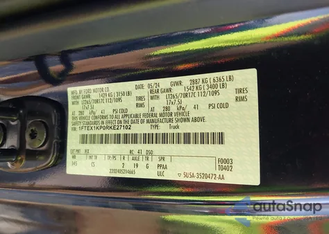 2024 Ford F-150 Xl z USA, uszkodzony, nr VIN 1FTEX1KP0RKE27102